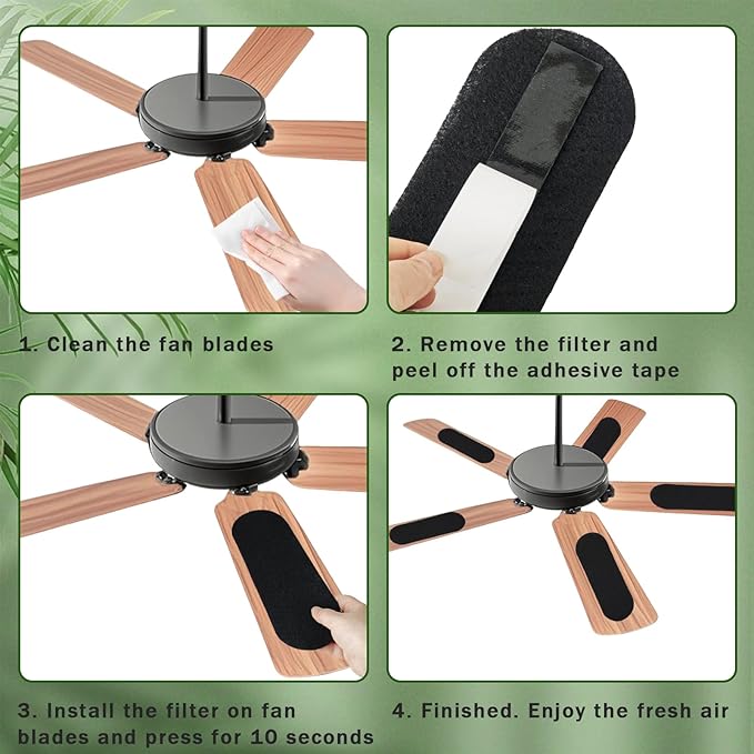 10PCS Ceiling Fan Filters for Blades, Unscented Activated Coconut Shell Carbon Air Filter Easy-Stick Ceiling Fan Blade Filters Universal Ceiling Fan Air Filters for Bedroom Living Room