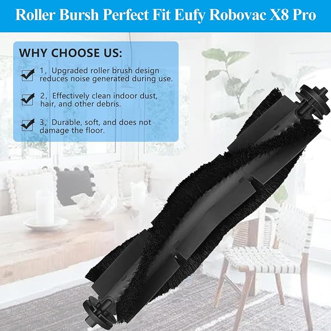 Replacement Parts for Eufy X8 Pro Robot Vacuum Series - Includes 1 Rolling Brush, 2 Side Brushes, 4 Filters, 2 Mop Cloths - Durable and Reusable Accessories for Eufy X8 Pro Robot Vacuum Cleaner