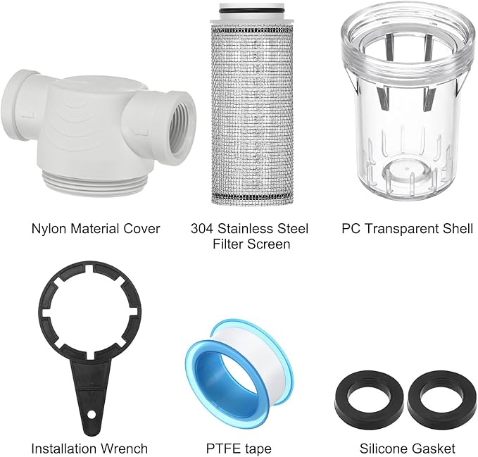 3-Pack Water Pump Strainer with 20 Mesh Stainless Steel Filter Screen, 3/4" Inch Female NPT in-line Strainer for Garden Hose Outdoor RV Water Tank Pressure Washer [White]