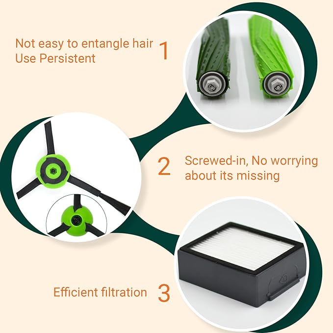 Replacement Parts Compatible with iRobot Roomba J7 J7+ J5 J5+ J6 J6+ J8 J8+ J9 J9+ i e j Series Vacuum Cleaner Accessories Kit,Front Caster Wheel,Rubber Brushes,6 HEPA Filters,6 Side Brushes