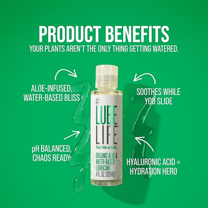 LubeLife Organic Aloe & Water Based Lube – Personal Lubricant for Women, Men & Couples – Toy & Condom Compatible, Hypoallergenic, Easy Clean Water Based Lubricant, 4 Fl Oz