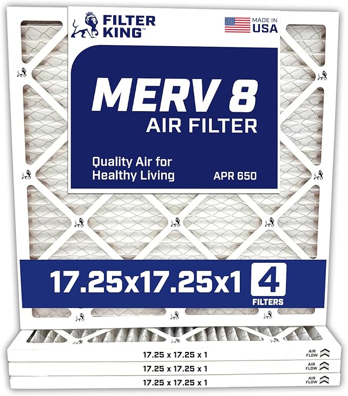 Filter King 17.25x17.25x1 Air Filter | 4-PACK | MERV 8 HVAC Pleated A/C Furnace Filters | MADE IN USA | Actual Size: 17.25 x 17.25 x .75"