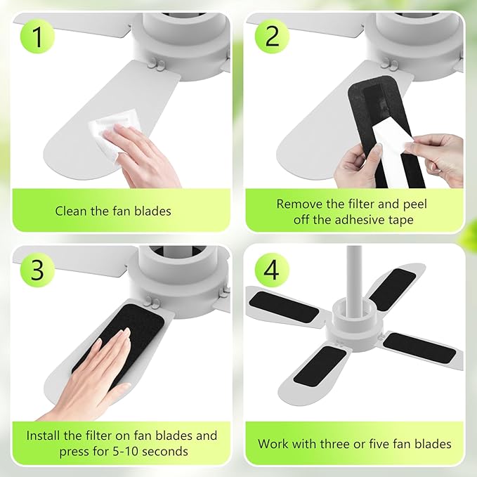 15 Pack Ceiling Fan Filters for Blades, Activated Coconut Carbon Fan Filter for Ceiling Fan, Easy-Stick Universal Air Filter for Common Household Contaminants