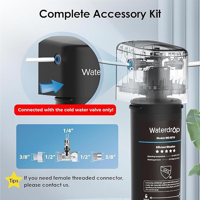 Waterdrop 10UB Under Sink Water Filter, Reduces PFAS, PFOA/PFOS, Lead, Chlorine, Bad Taste, NSF/ANSI 42 Certified, 8K Gallons, Easy Installation