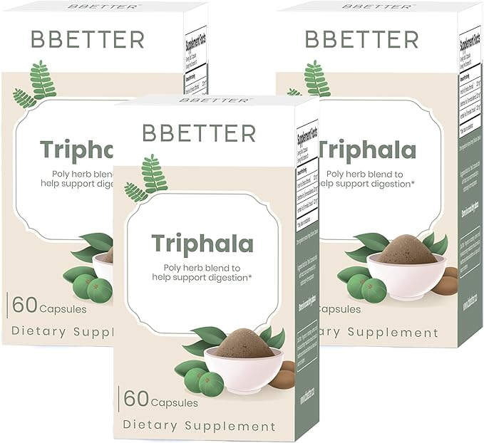 BBETTER Triphala – Ayurvedic Herbal Supplement with Amla, Haritaki & Bibhitaki for Occasional Constipation & Bloating – Supports Digestion, Healthy Bowel Function, Colon Cleanse & Detox -180 Capsules
