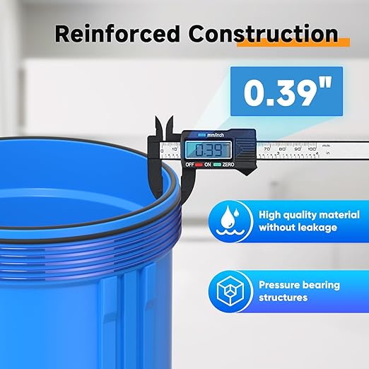 PUREPLUS Whole House Water Filter Housing, 10"x4.5" Sediment Cartridge Universal Housing, Pre-Filtration System, with Pressure Gauge, 1" NPT Port