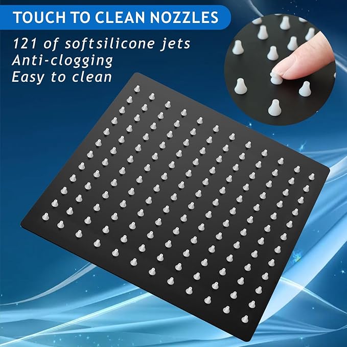 Voolan Rain Shower Head with Filtered - High Flow Large Rainfall Shower Heads Made of Stainless Steel - Waterfall Showerhead Filter For Hard Water(10" Matte Black)