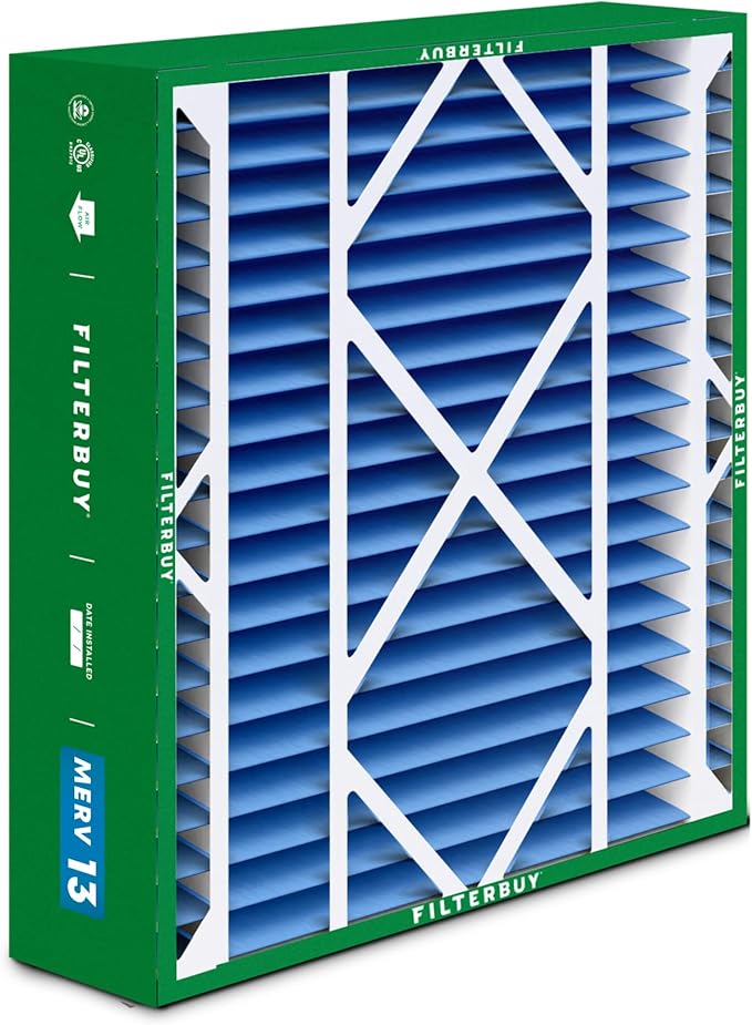 Filterbuy 24x25x5 Air Filter MERV 13 Optimal Defense (2-Pack), Pleated HVAC AC Furnace Air Filters Replacement for Carrier FILXXCAR0024, Maytag, and More (Actual Size: 23.63 x 24.69 x 4.25 Inches)