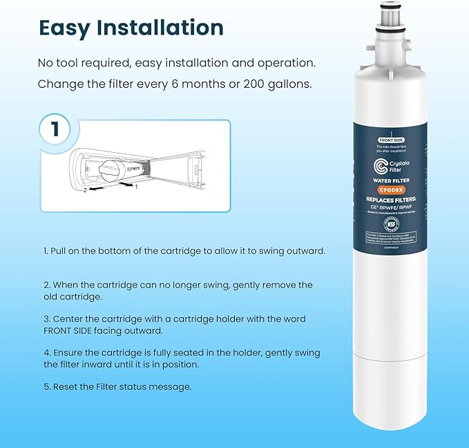 Crystala Filters Replacement for GE® RPWFE, RPWF (with CHIP) Refrigerator Water Filter, Compatible with WSG-4, WF277, GFE28GMKES, PFE28KBLTS, GYE22HMKES, DFE28JSKSS, GFE28GYNFS, GFD28GYNFS, 2 Pack
