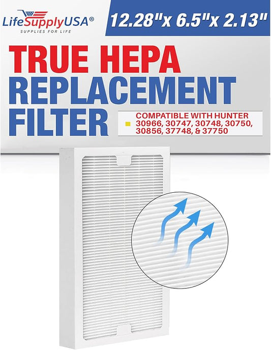 LifeSupplyUSA True HEPA Filter Replacement Compatible with Hunter 30966, 30747, 30748, 30750, 30856, 37748, 37750 Air Purifier