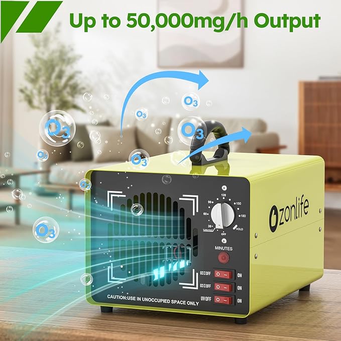 Powerful Dual Ozone Plate Professional 25g/50g Odor Eliminator Machine Ionizer Generator Air Purifier for Large Spaces, Industrial, Home