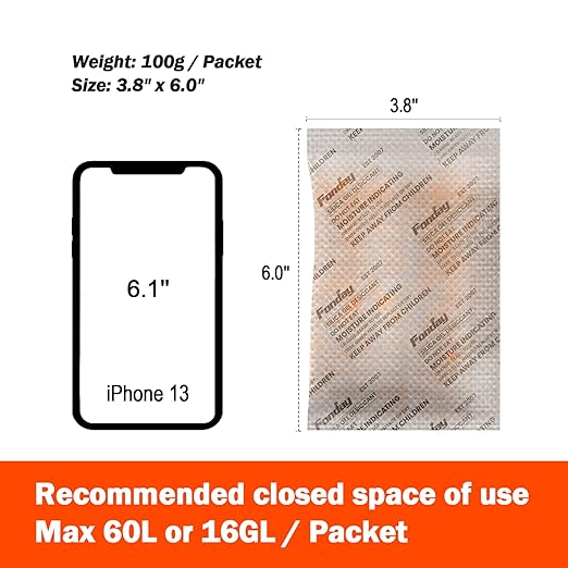 16Packs x 100Gram Fonday Rechargeable Silica Gel Desiccant Packets Food Grade Fast Reactivate Desiccant Bags Moisture Indicating Orange to Green