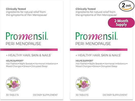 Promensil Perimenopause Supplements for Women- Red Clover Isoflavones Vitamins, Helps Support Hot Flashes, Night Sweats, Restlessness, Contains Biotin & Vitamin D- 30 Tablet Count, Pack of 2