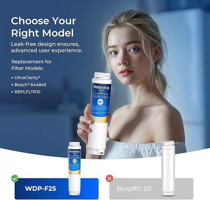 Waterdrop Plus 644845 NSF 401&53&42 Certified Refrigerator Water Filter, 𝐑𝐞𝐝𝐮𝐜𝐢𝐧𝐠 lead and 𝐏𝐅𝐀𝐒, Replacement for Bosch® 11034152, 9000077104, UltraClarity® REPLFLTR10, 3 Filters