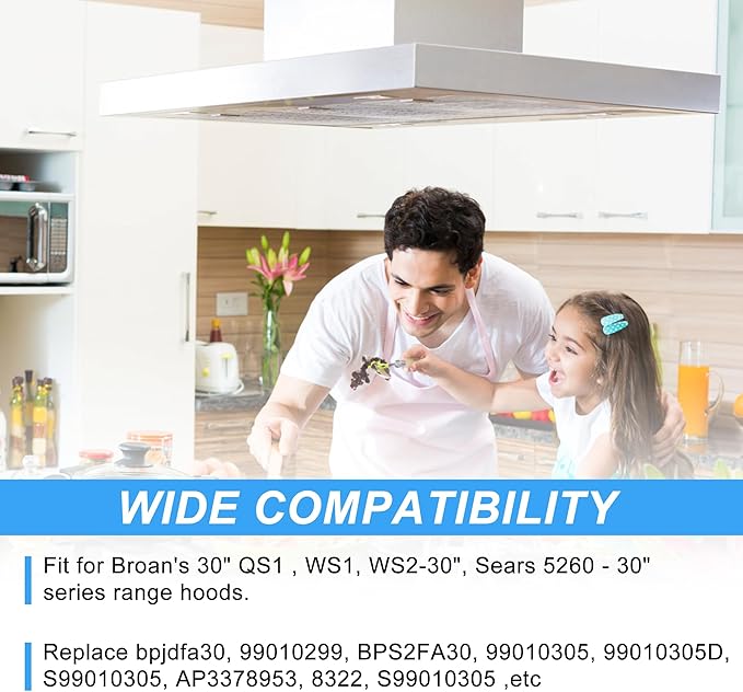2 Pack Allure Range Hood Filter BPS1FA30 11-3/4" x 14-1/4" x 3/8" - Exact Fit Bro.an QS1 30" Nu.tone WS1 QS2 Range Hood, Replaces 99010299 BPS2FA30 99010305 S99010305 AP3378953 by TOMOON
