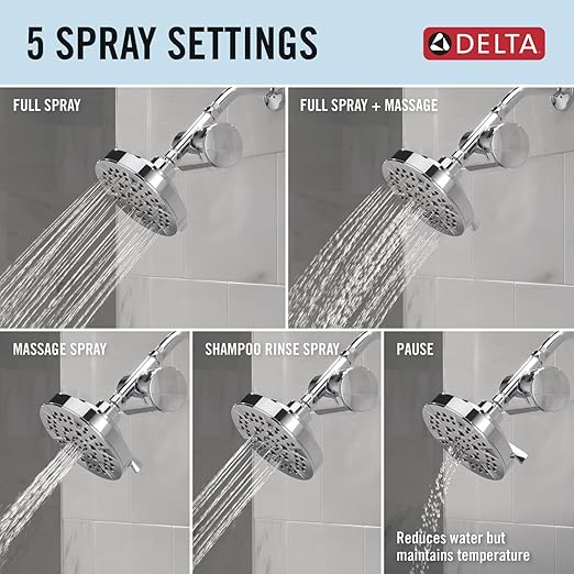 Delta Faucet 5-Setting Shower Head Chrome with Clarifi Standard Shower Filter Attachment with Filter