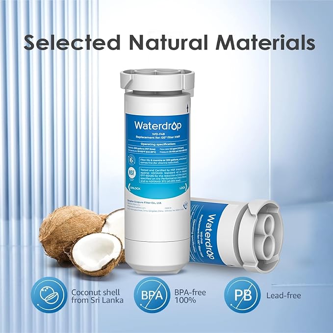 Waterdrop XWF Water Filter for GE® XWF Refrigerator, Replacement for GE® XWF, WR17X30702, 2 Filters(NOT XWFE®)