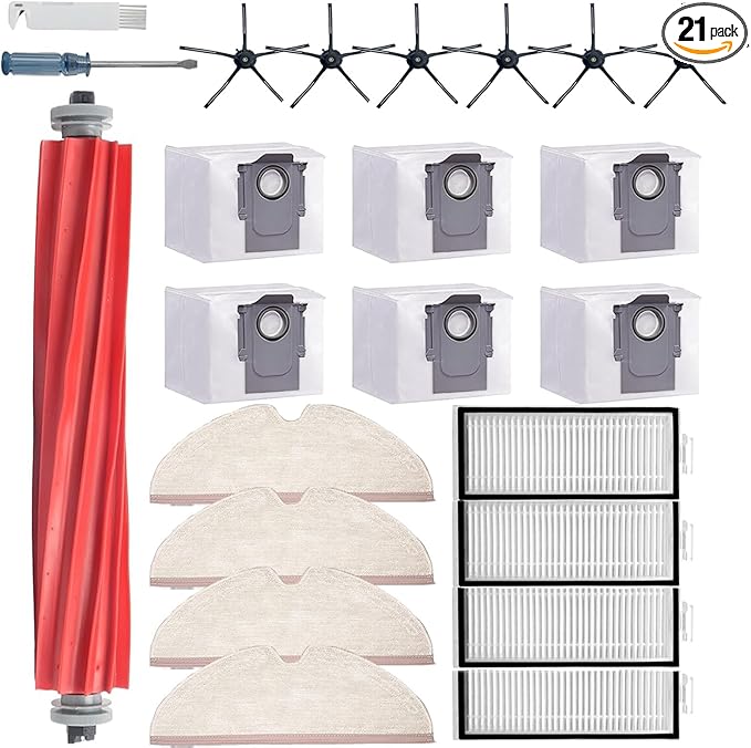 21 Pcs Q7 Max Replacement Parts，for Roborock Q7 / Q7+ / Q7 Max / Q7 Max+ Vacuum Cleaner Accessories Kit, 1 Main Brush, 4 Filter, 4 Mop Pad, 6 Side Brush，6 Vacuum Bag