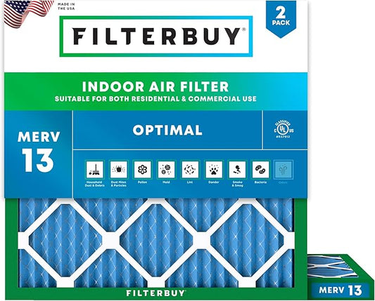 Filterbuy 23.5x23.5x1 Air Filter MERV 13 (MPR 1900) Health Defense Replacement (2-Pack), Electrostatic Pleated HVAC AC Furnace Filters, Made in USA (Actual Size: 23.38 x 23.38 x 0.75)