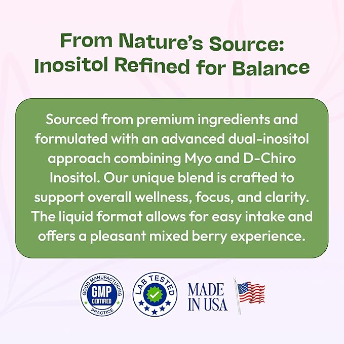 Inositol Liquid Drops Supplement – D Chiro and Myo Inositol Supplement for Women – Vegan, GMO-Free, Easy Liquid Dose – Supports Balance, Clarity, Cellular Health & General Wellness (Mixed Berry, 60mL)