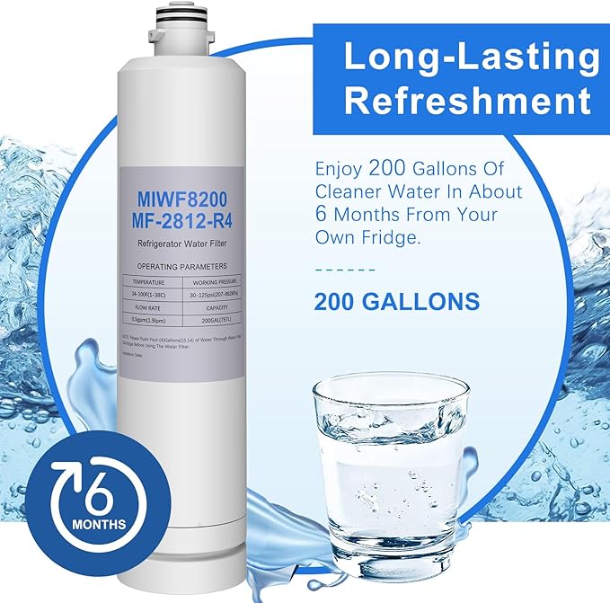 MIWF8200 Water Filter Compatible with Midea MIWF8200 MF-2812-R4, Midea MRF29D3AST, MRF29D6AST, MRF29D9BST Refrigerator (2 Pack)