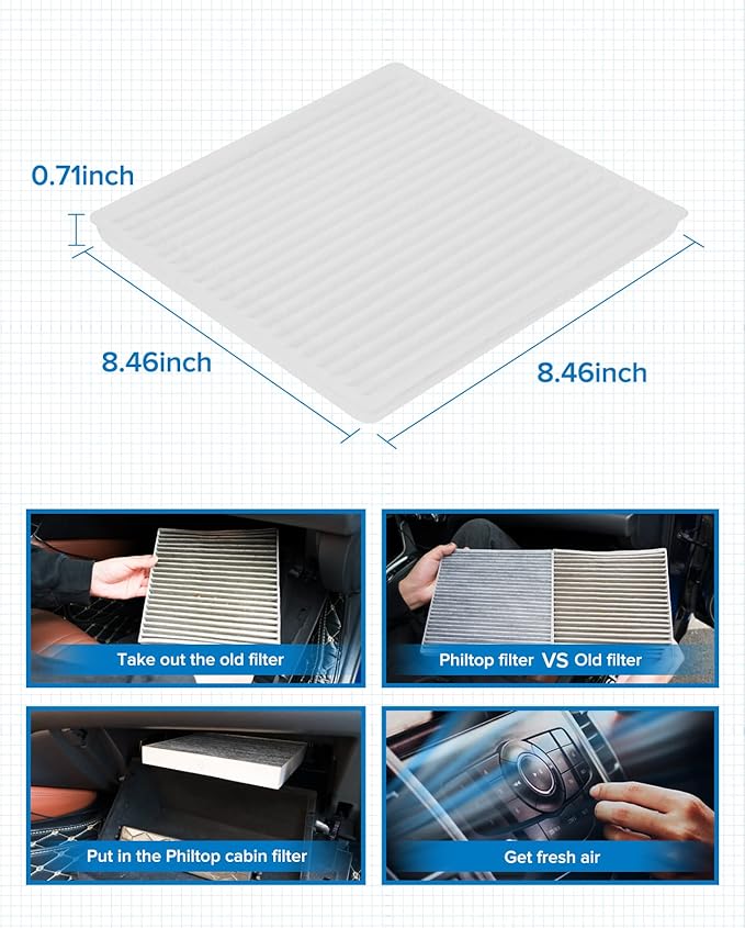 PHILTOP Cabin Air Filter, Replacement for CF9846A, Prius 2001-2009, Sienna LE 2004-2009, 4Runner 2003-2009, Premium ACF016 Cabin Filter with Clean Airflow, Filter Up Dust Pollen