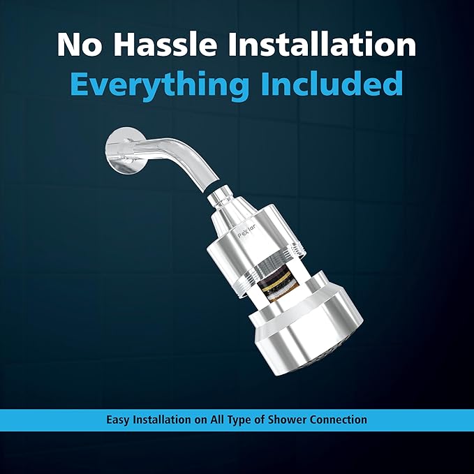 Multi Stage Shower Head Filter for Hard Water, Shower Water Filter for Removing Chlorine and Fluoride, Hard Water Shower Filter Improves on Skin, Hair and Nails, Polished Chrome - 3 Spray Mode