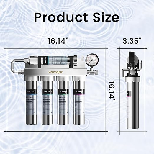 Under Sink Water Filtration System-NSF&CEC Certified,Stainless Steel Water Filter, Real-time Pressure Gauge,0.01μm Kitchen Undersink Water Filtration,Retain Beneficial Minerals,U1(5 Filters)