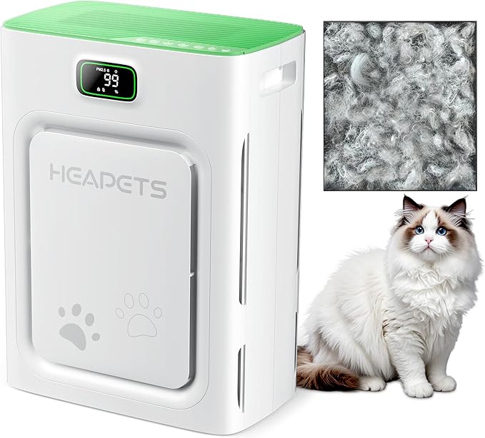 Pet Air Purifier for Home Large Room up to 2000 sq ft, H13 HEPA Double-Sided Air Filter Washable, Air Cleaner for Pet Hair Dander Odor Allergies Pollutant, PM2.5 Air Quality Monitor, Auto Mode, Green