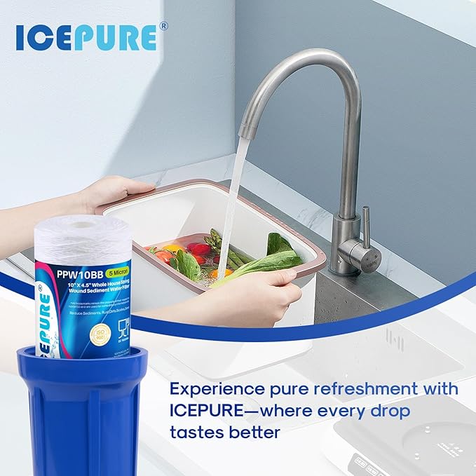 ICEPURE 5 Micron 10”*4.5'' Whole House Sediment String Wound Water Filter Replacement filter for 84637, WPX5BB97P, PC10, 355214-45, 355215-45, WP10BB97P, WP5BB97P, 4PACK
