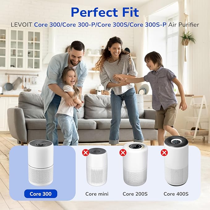 Fil-fresh Core 300 Replacement Filter, Compatible with LEVOIT 300 and Core 300S Air Purifier, Smoke Removal, H13 True HEPA Filters and Activated Carbon, Replace Core 300-RF-TX, 2-Pack