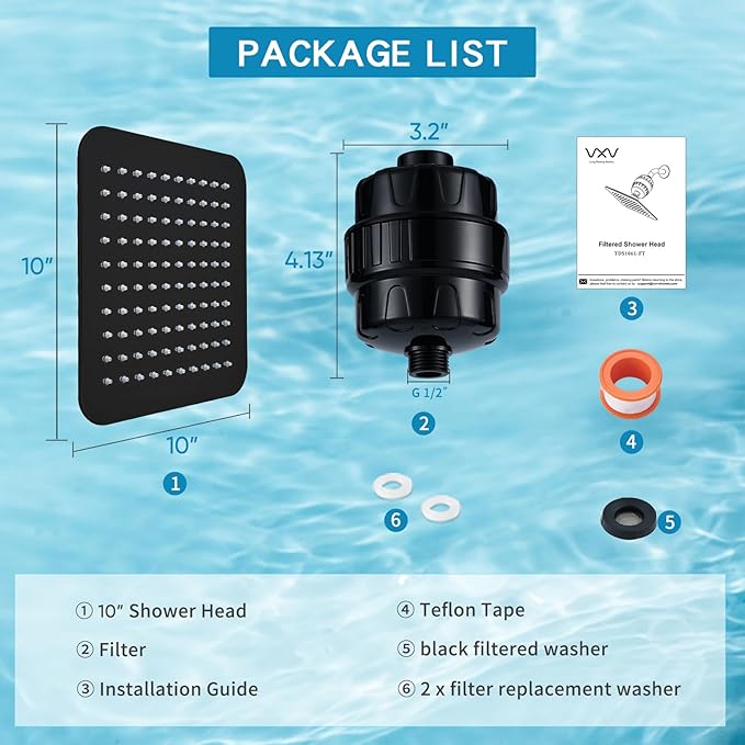 10'' High Pressure Filtered Shower Head Combo 20 Stage Shower Filter for Hard Water, Removes Chlorine & Harmful Substances (Matte Black)