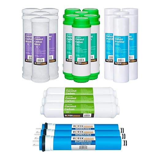 Rotek Water Systems Reverse Osmosis Water Filter Set | 24 Replacement Water Filters with 100 GPD Membrane | 3 Year Supply | Under Sink RO Water Filter Kit | PP, GAC, CTO, PC | Universal 10 Inch Size