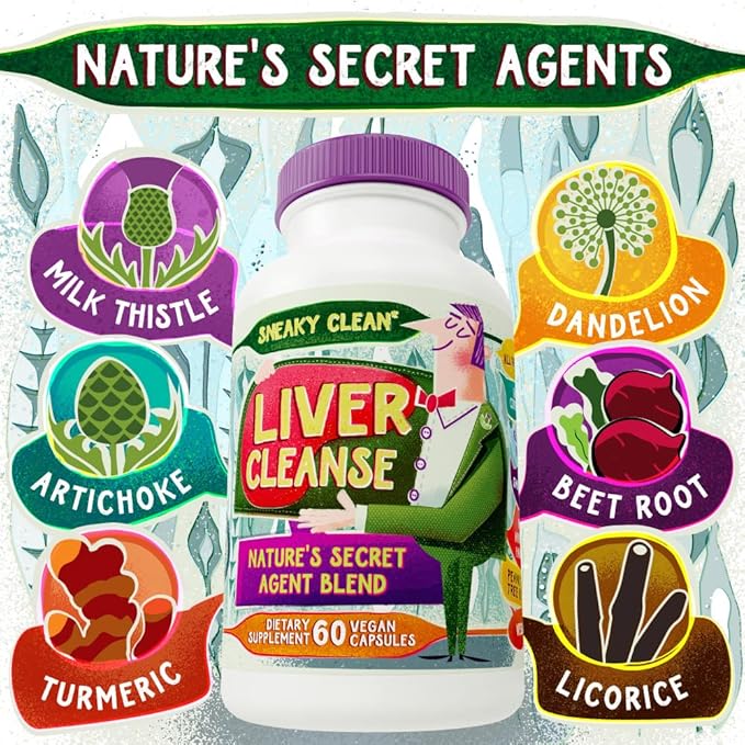 Liver Cleanse Support Supplement w Milk Thistle - Nature's Secret Agent Blend - 60 Vegan Capsules