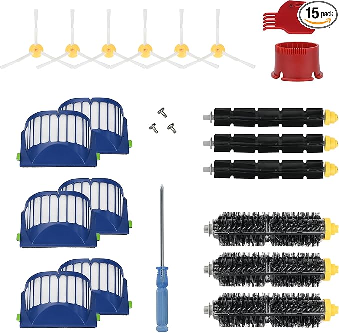 Replacement Accessories Kit for iRobot Roomba 600 Series 694 675 692 676 695 677 671 655 645 690 680 660 650 620 614 & 500 Series 595 585 564 robot- 6 Filter, 6 Side Brush and 3 Bristle Brush