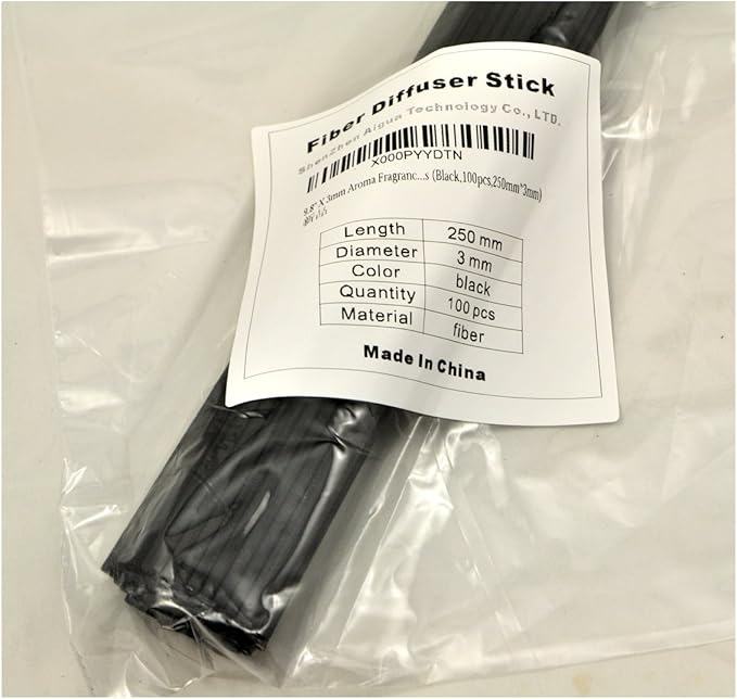 100 Pieces Fiber Reed Diffuser Replacement Refill Sticks (10" x 3mm, Black)