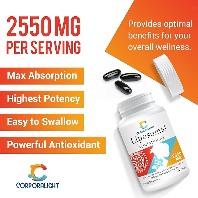 Liposomal Glutathione Softgels, Enhanced Absorption - Liposomal Delivery, Active Form L-Glutathione, Cellular, Immune Function & Liver Detox, Rich in Antioxidant Formula, Gluten Free, 120 Softgels