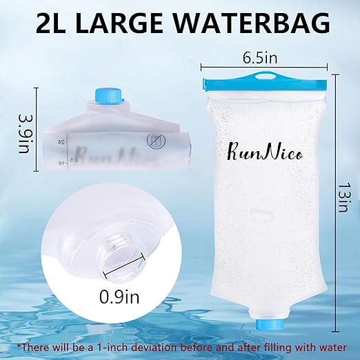 RunNico 2L/68oz Flow Water Filters Bag, Wide Mouth Water Storage Bag Compatible with 28mm Filter, Outdoor Foldable Water Filtration Reservoir for Expedition Camping Cycling Hiking Running (1 Pcs)