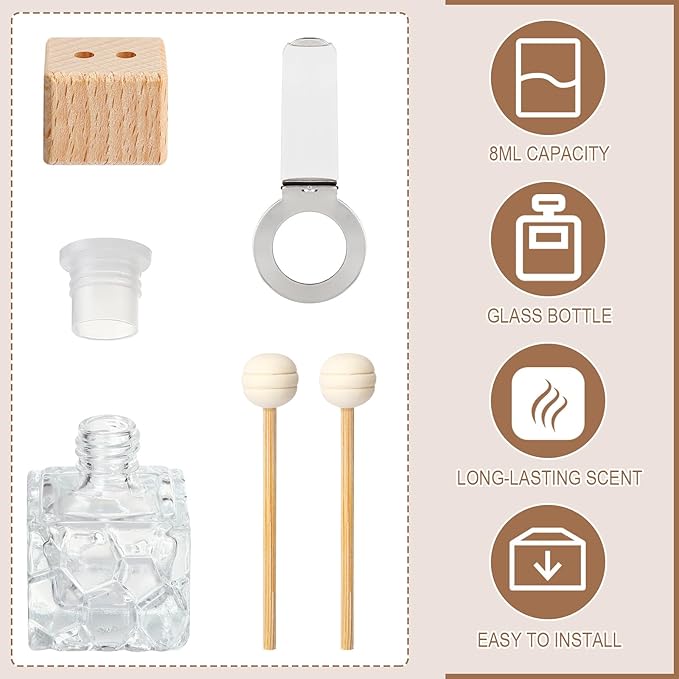 Zubebe 30 Pack Car Air Freshener Diffuser with Vent Clip Empty Car Diffuser Bottles for Essential Oil Perfume Glass Bottle with Wooden Caps Stick(Classic)