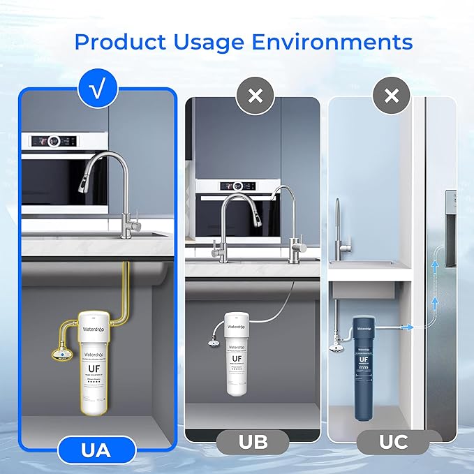 Waterdrop 10UAW-UF 0.01 μm Ultra Filtration Under Sink Water Filter for Baçtёria Reduction, Reduces Lead, Chlorine, Bad Taste & Odor, 8K Gallons, Direct Connect to Kitchen Faucet, USA Tech