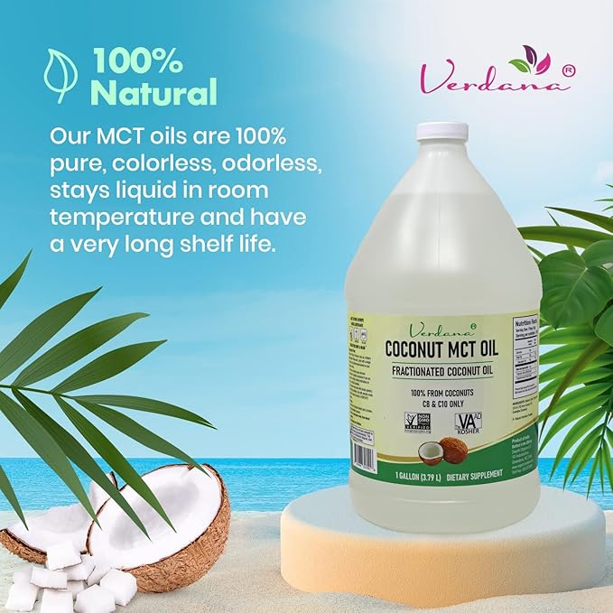 Verdana MCT Oil – 100% Coconut Derived – 1 Gallon - Kosher Food Grade – Vegan – NON GMO– Used for Keto, Paleo, Sports Nutrition, Aromatherapy, Massage, Ayurvedic Oil Pulling Oral Rinse Mouthwash
