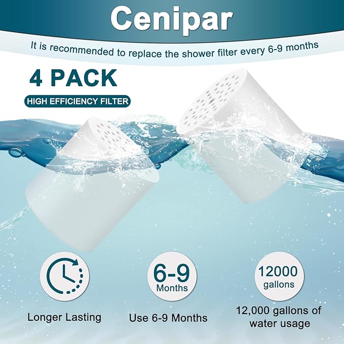 Cenipar 20 Stage Shower Filter Replacement Shower Cartridge Filter, Shower Head Filter Refill with Vitamin C Shower Head Replacement Filter for Hard Water 4 Pack