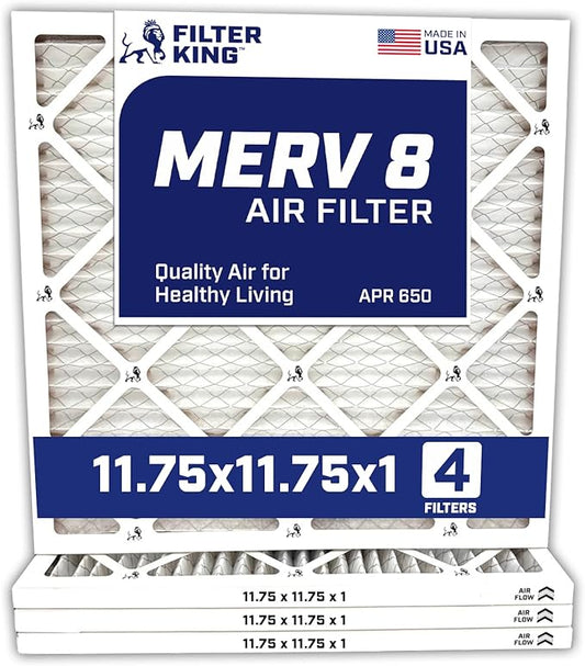 Filter King 11.75x11.75x1 Air Filter | 4-PACK | MERV 8 HVAC Pleated A/C Furnace Filters | MADE IN USA | Actual Size: 11.75 x 11.75 x .75"