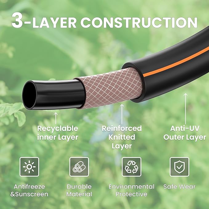 Giraffe Tools Garden Hose 100ft x 5/8", Water Hose Heavy Duty, Flexible, Lightweight Hybrid Hose with Swivel Handle, Male to Female Fittings, Burst 600 PSI