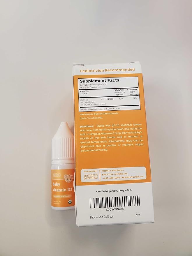 Mother's Promise Organic Baby Vitamin D Drops | 100% Plant Based | Healthy Growth & Bone Development | Age Newborn+ | 180 Servings | Baby Vitamin D3 Liquid for Infants & Toddlers | 400 IU for Babies