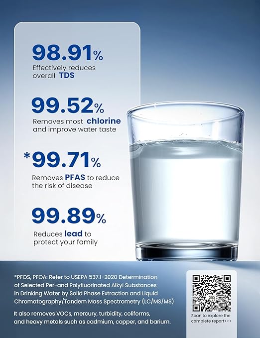 NOVETE Reverse Osmosis Water Filter Countertop, UV Cold Water Down to 32℉, NSF/ANSI 42/58 Certified, 4:1 Pure to Drain, No Installation Needed, 8-Stage RO Water Filtration System, CRF1A-QS, Black