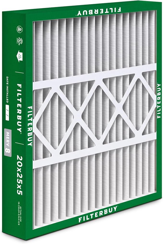 Filterbuy 20x25x5 Air Filter MERV 8 (MPR 700) Dust Defense (4-Pack), Pleated HVAC AC Furnace Filters for Honeywell FC100A1037, Lennox X6673, Carrier, & More (Actual Size: 19.88 x 24.75 x 4.38)