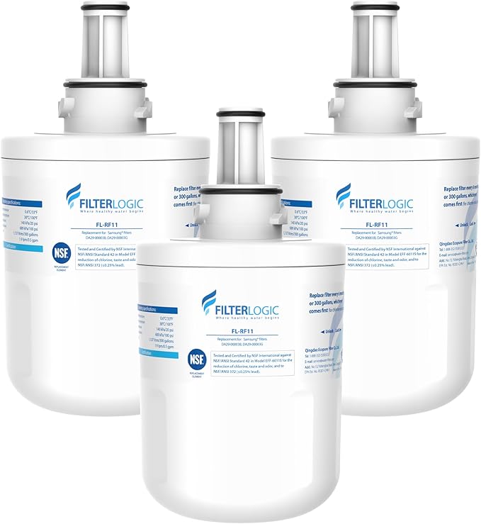 Filterlogic DA29-00003G Refrigerator Water Filter, Replacement for Samsung DA29-00003G, DA29-00003B, Aqua-Pure Plus, RFG237AARS, DA29-00003F, HAFCU1, RFG297AARS, RS22HDHPNSR, WSS-1 (Pack of 3)