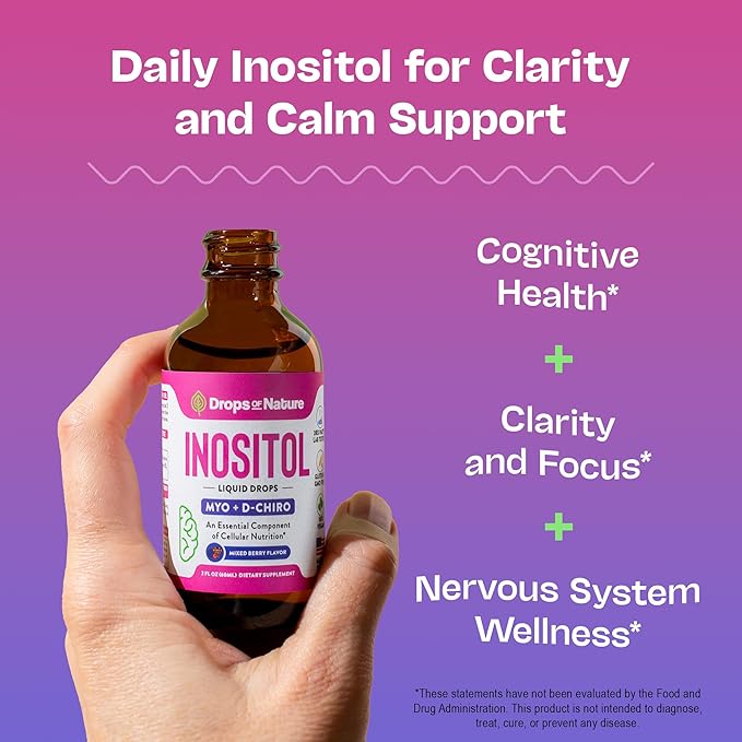 Inositol Liquid Drops Supplement – D Chiro and Myo Inositol Supplement for Women – Vegan, GMO-Free, Easy Liquid Dose – Supports Balance, Clarity, Cellular Health & General Wellness (Mixed Berry, 60mL)