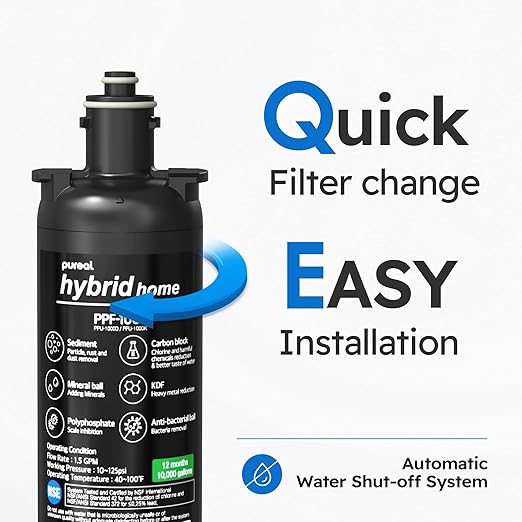 Pureal Hybrid Home PPU-1700D Under Sink Water Filter System with Faucet, 20K Gallons, NSF/ANSI 42&372, Mineral Sediment Carbon Block KDF Polyphosphate Filter for Scale & Lead & Chlorine